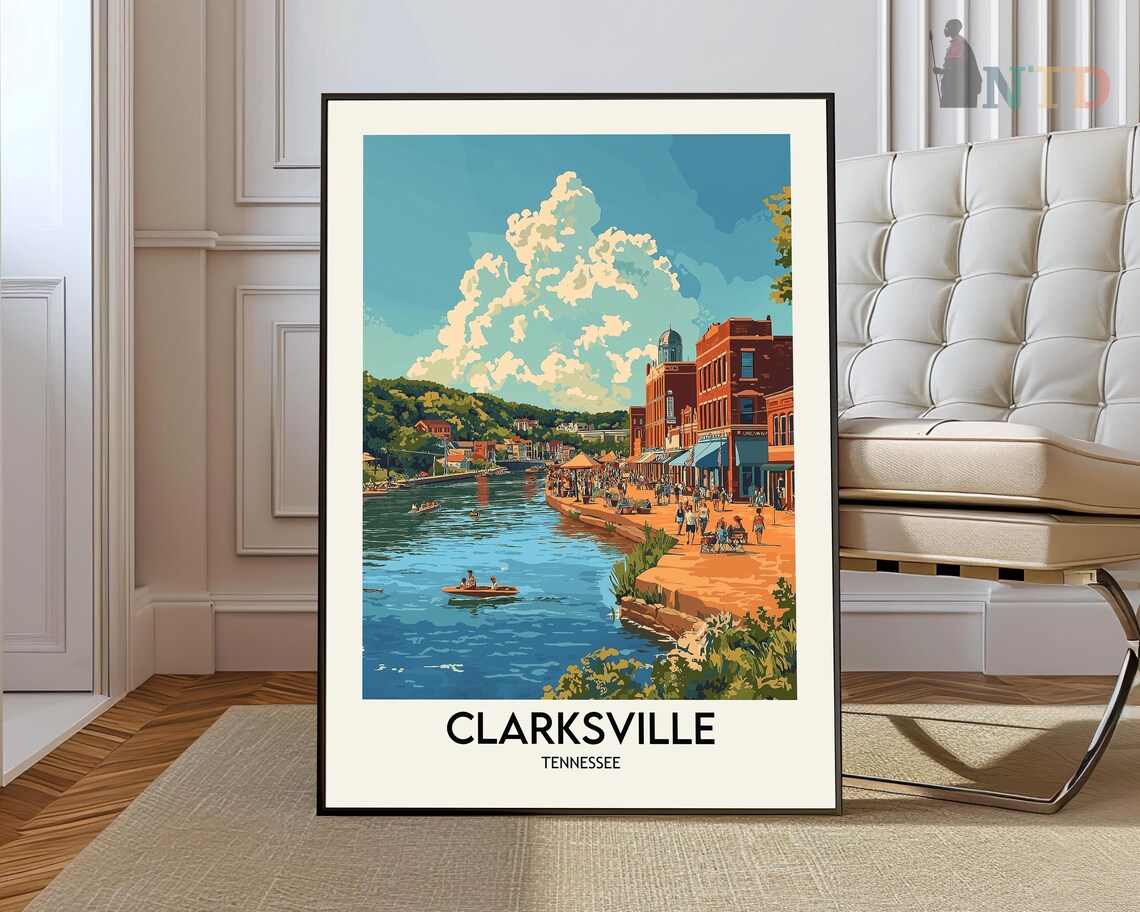 Clarksville Tennessee Travel Poster, Map Print