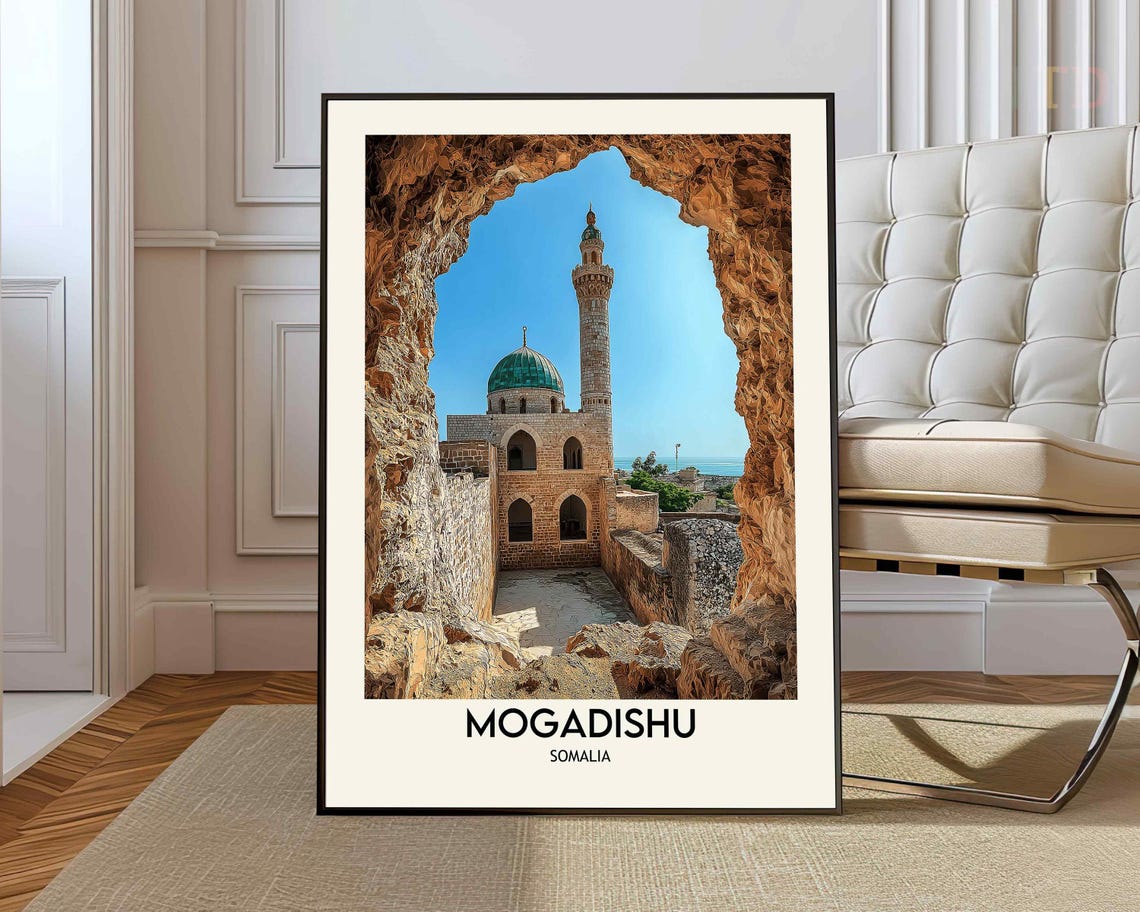 Mogadishu Somalia Historic Mosque Rock Arch Photo Travel Poster