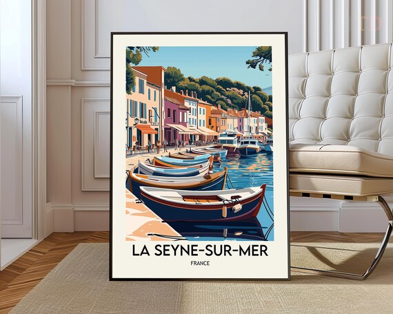 La Seyne-sur-Mer Harbour Rowboats Waterfront France Travel Poster
