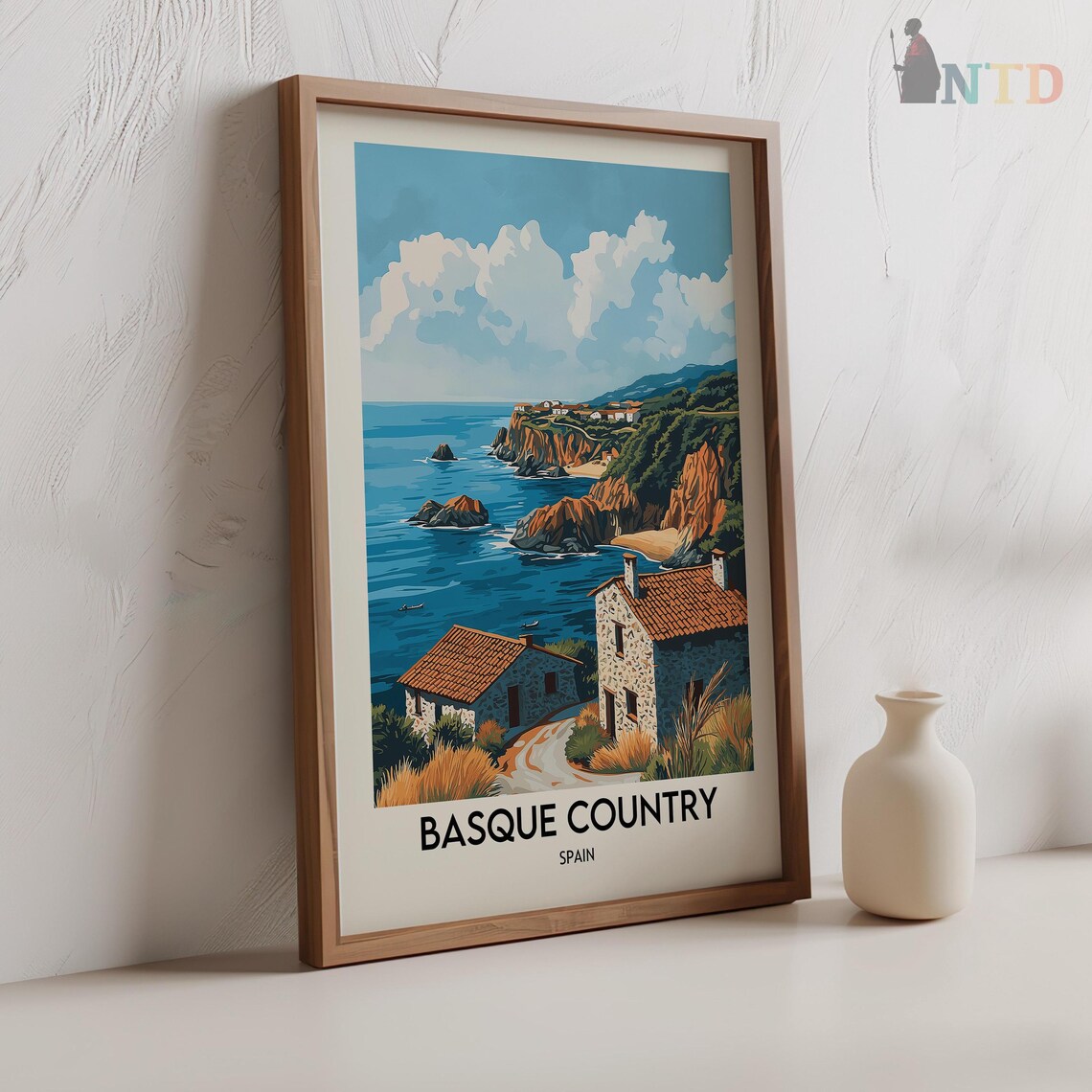 Basque Country Spain Rocky Cove Red Roof Houses Travel Poster - Image 2
