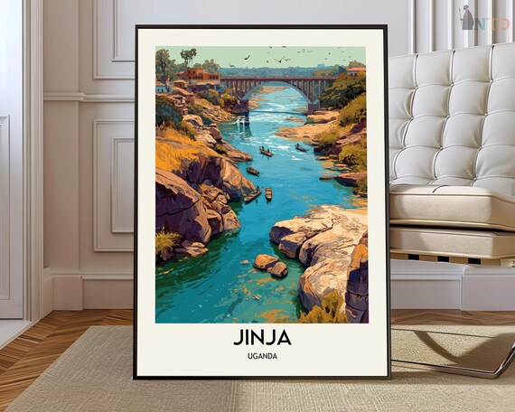 Jinja Uganda Rocky Nile River Gorge Bridge Africa Travel Poster