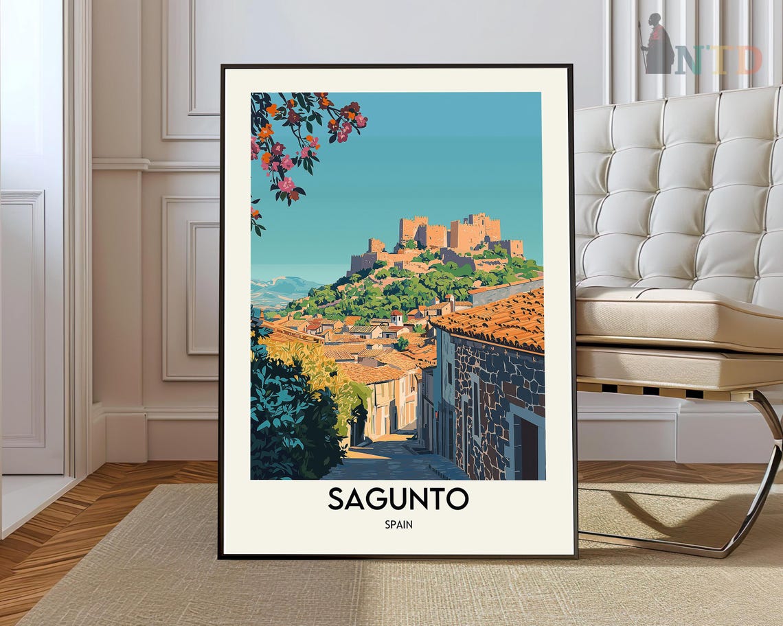Sagunto Spain Ancient Castle Hill Old Town Street Travel Poster