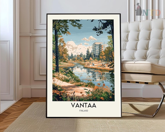 Vantaa Finland Autumn Riverside Park City Scene Travel Poster