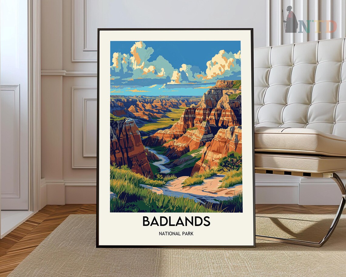 Badlands National Park South Dakota Buttes Travel Poster Canyon View
