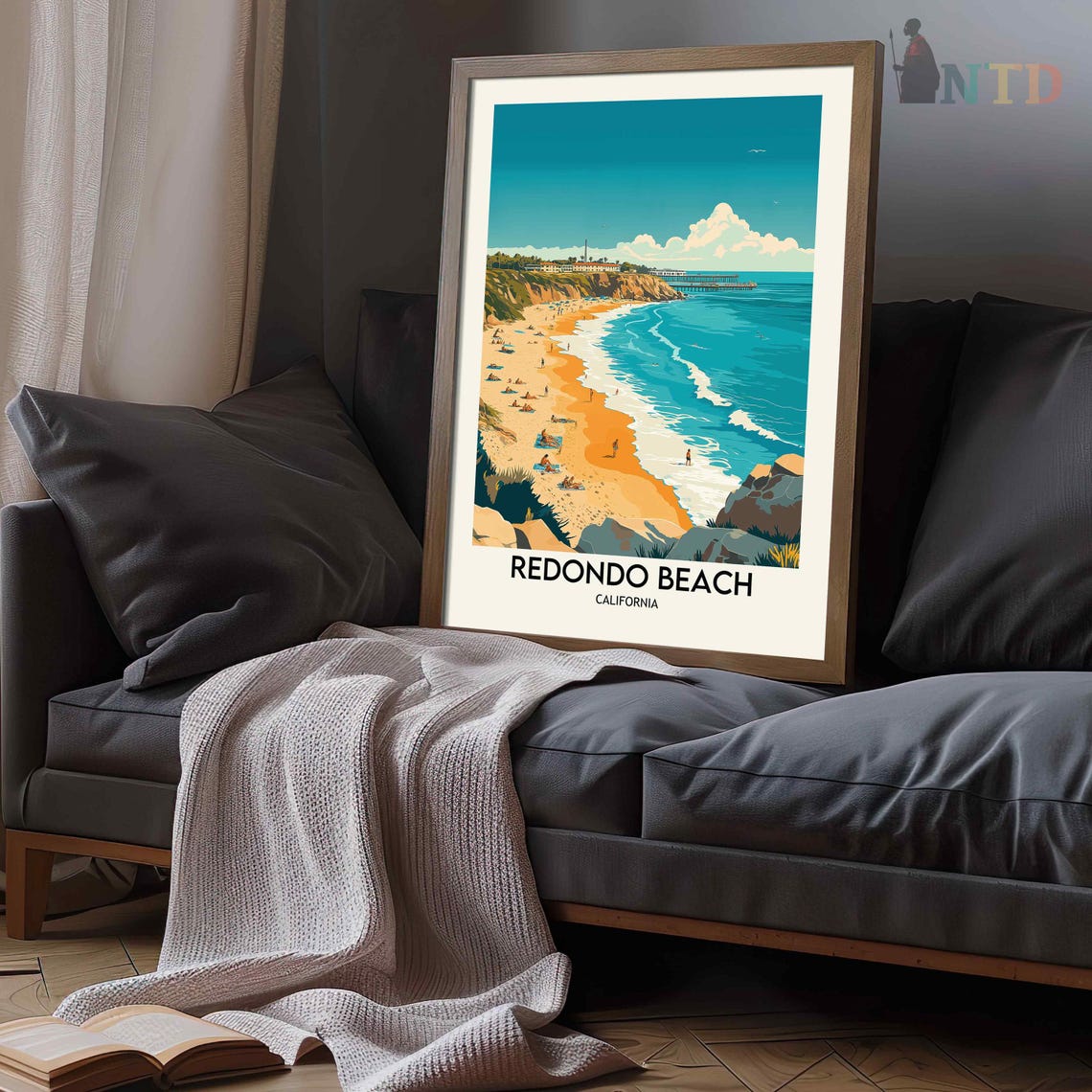 Redondo Beach California Crowded Beach And Pier Under Cliffs Poster - Image 3
