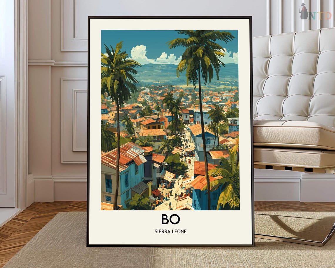Bo Sierra Leone Palm Trees Rust Rooftop City View Travel Poster