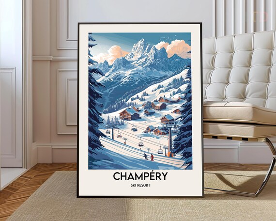 Champery Ski Resort Vintage Alpine Mountain Village Travel Poster