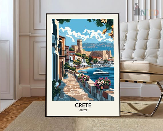Crete Travel Poster, Greece Map Wall Art Print