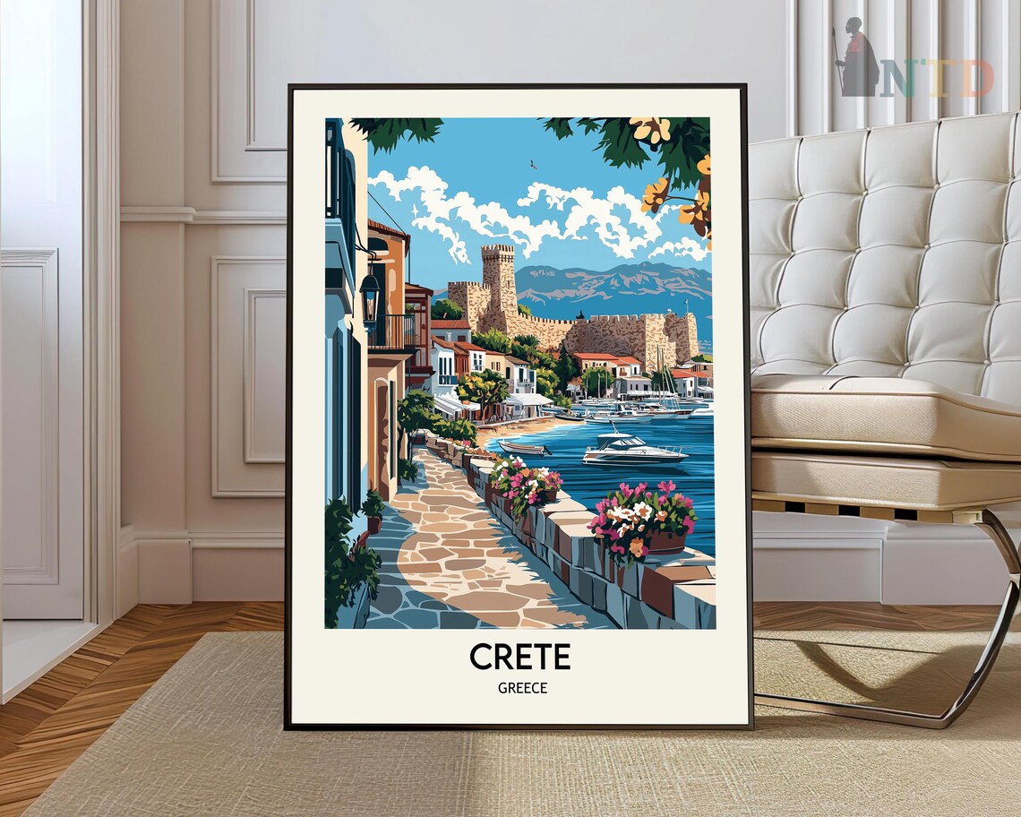 Crete Travel Poster, Greece Map Wall Art Print