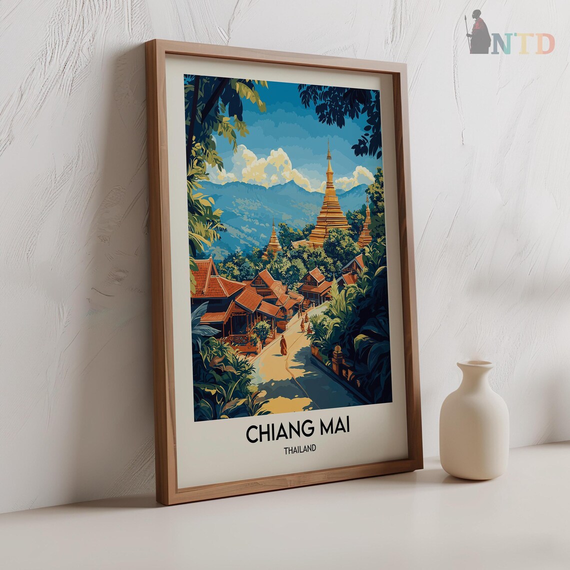 Chiang Mai Golden Temples Mountain Town Vintage Travel Poster - Image 2