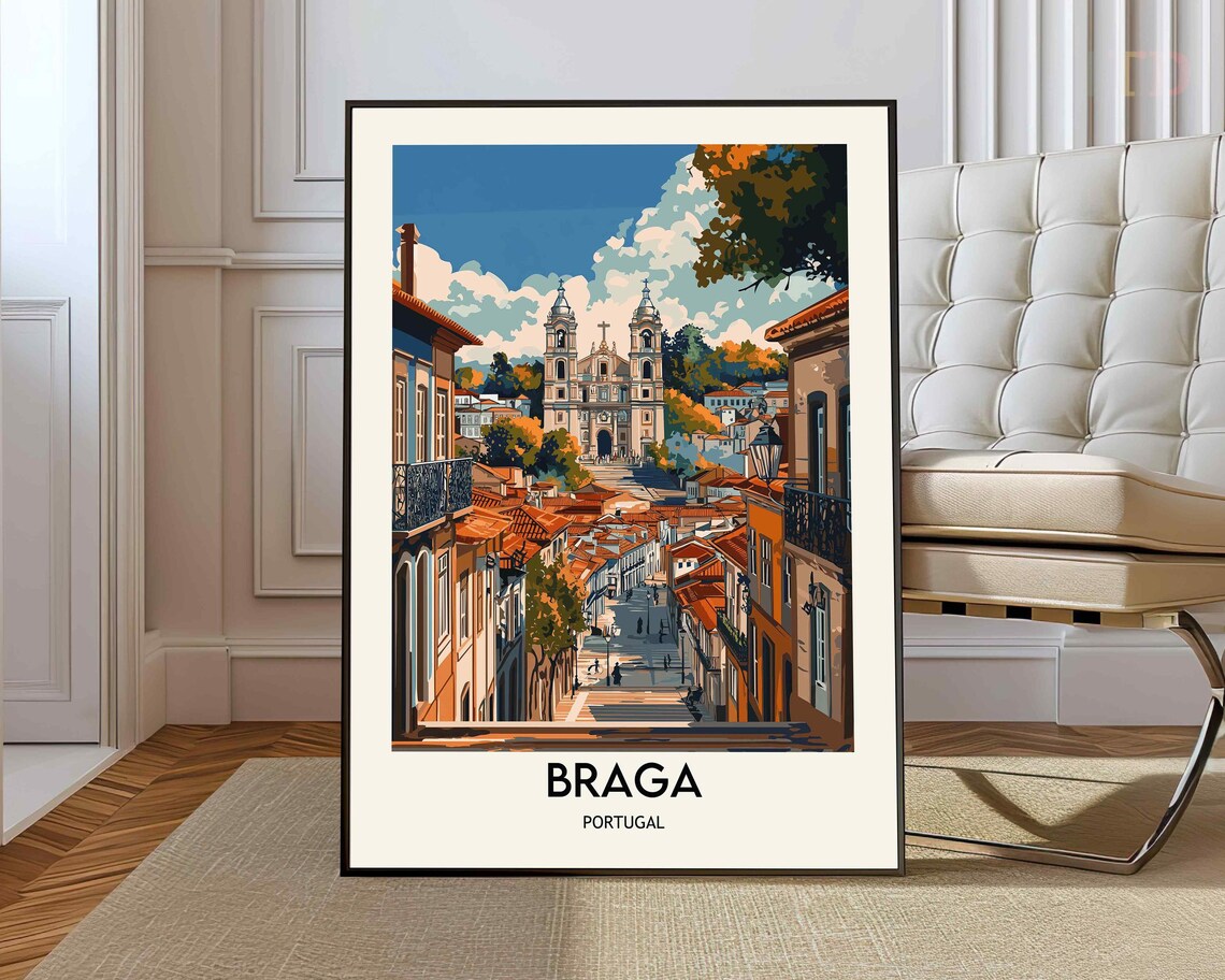 Braga Travel Poster, Portugal City Decor Art Print