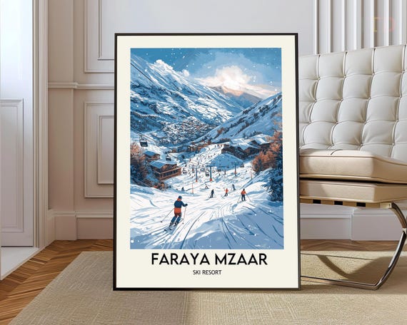 Faraya Mzaar Ski Resort Poster Wall Art Print Photo