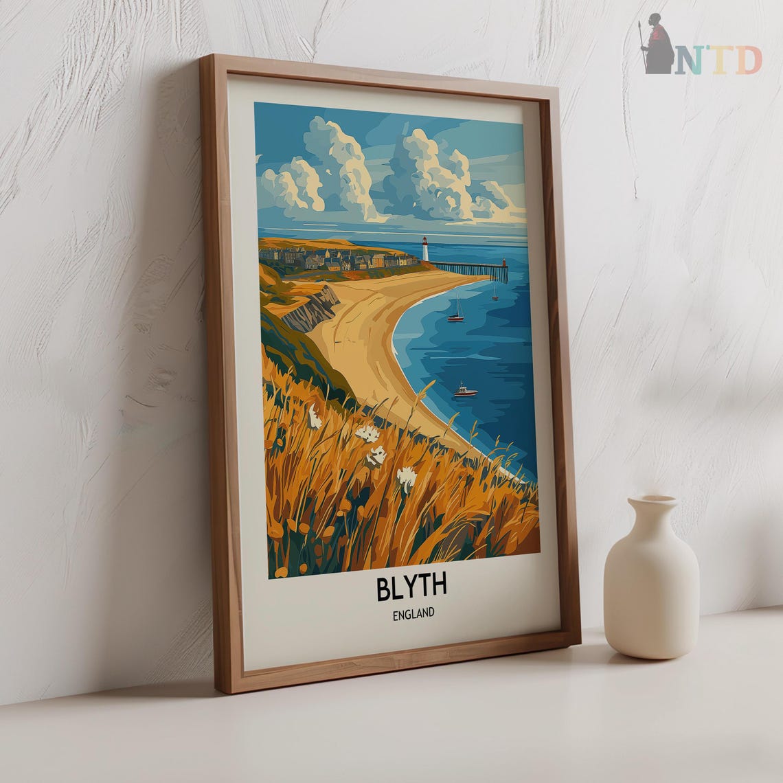 Blyth England Coastal Beach Lighthouse Pier Seaside Town Travel Poster - Image 2
