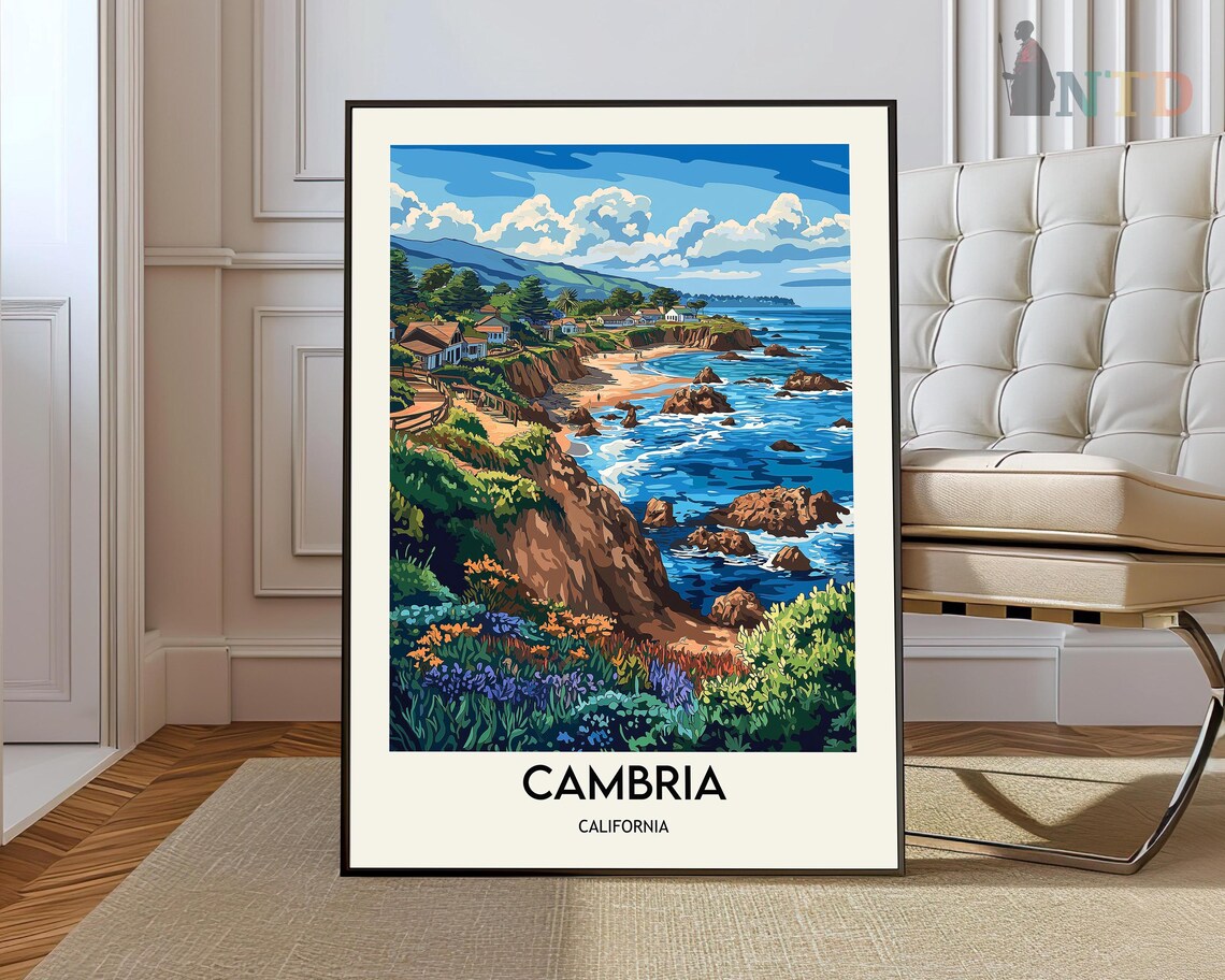 Cambria California Cliffside Cottages Above The Rocky Shore Poster