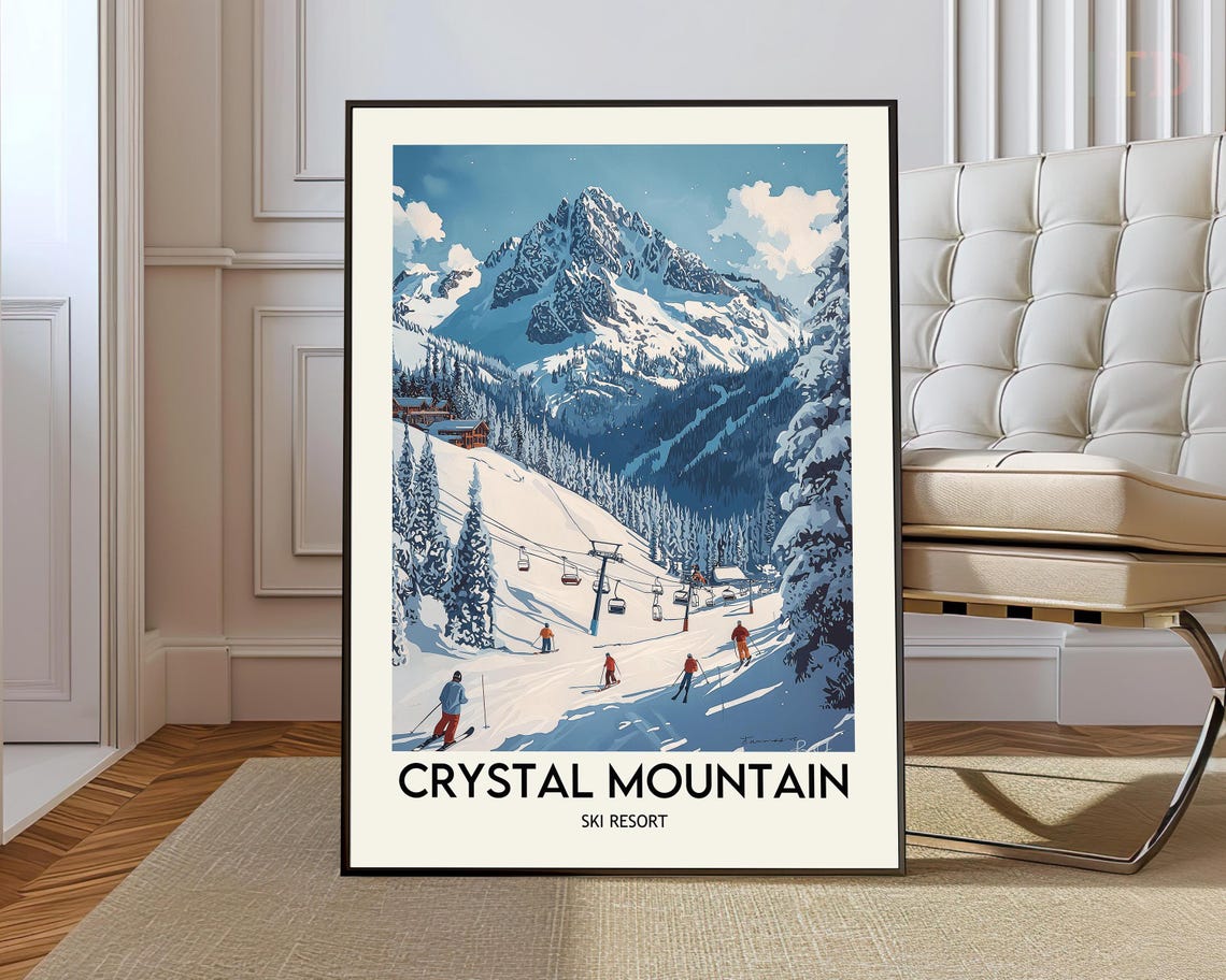 Crystal Mountain Ski Resort Slopes Vintage Ski Travel Poster