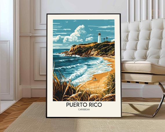 Puerto Rico Poster Travel Print North America Wall Art Coastal Decor