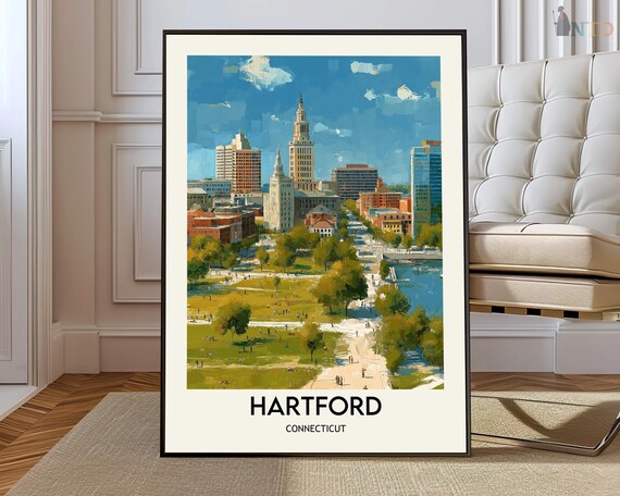 Hartford Connecticut Downtown Park Summer Cityscape Travel Poster