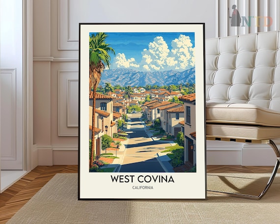 West Covina California Palm Street Mountain View Vintage Travel Poster