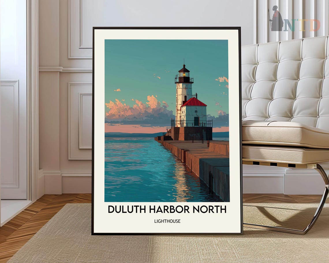 Duluth Harbor North Lighthouse Pink Sunset Sky Minnesota Poster