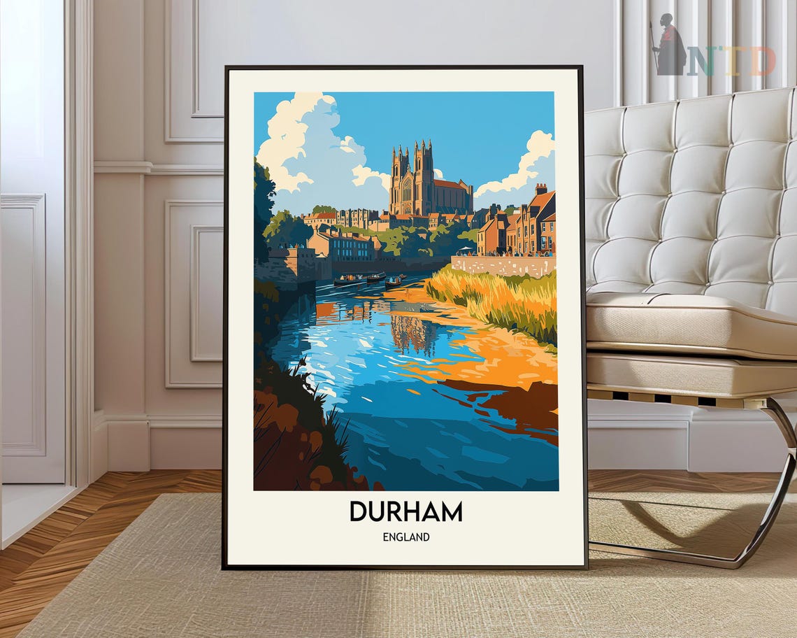 Durham Cathedral Reflected in the River on a Sunny Day Poster
