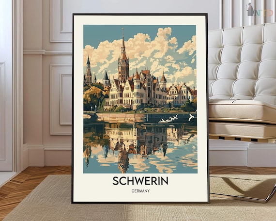 Schwerin Germany Castle Lake Vintage Travel Poster Artwork Decor