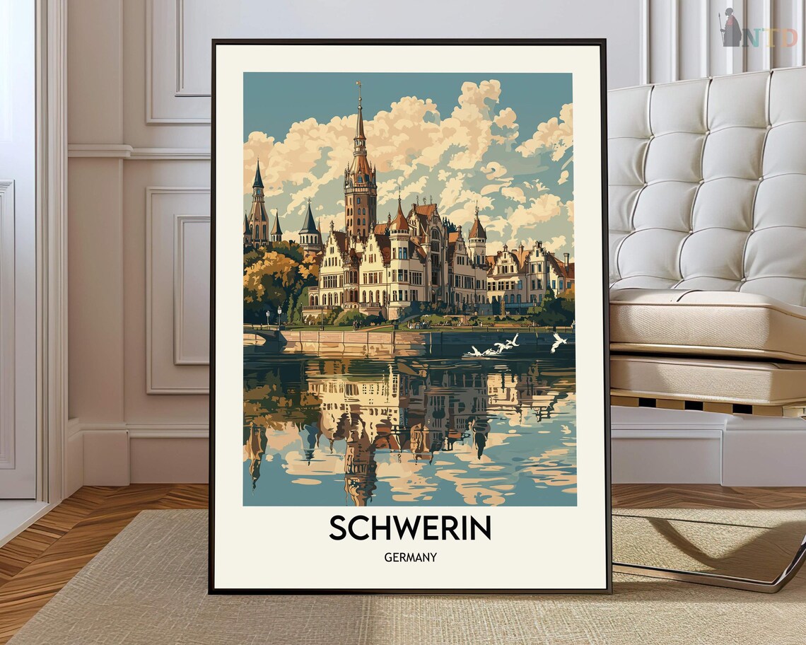 Schwerin Germany Castle Lake Vintage Travel Poster Artwork Decor