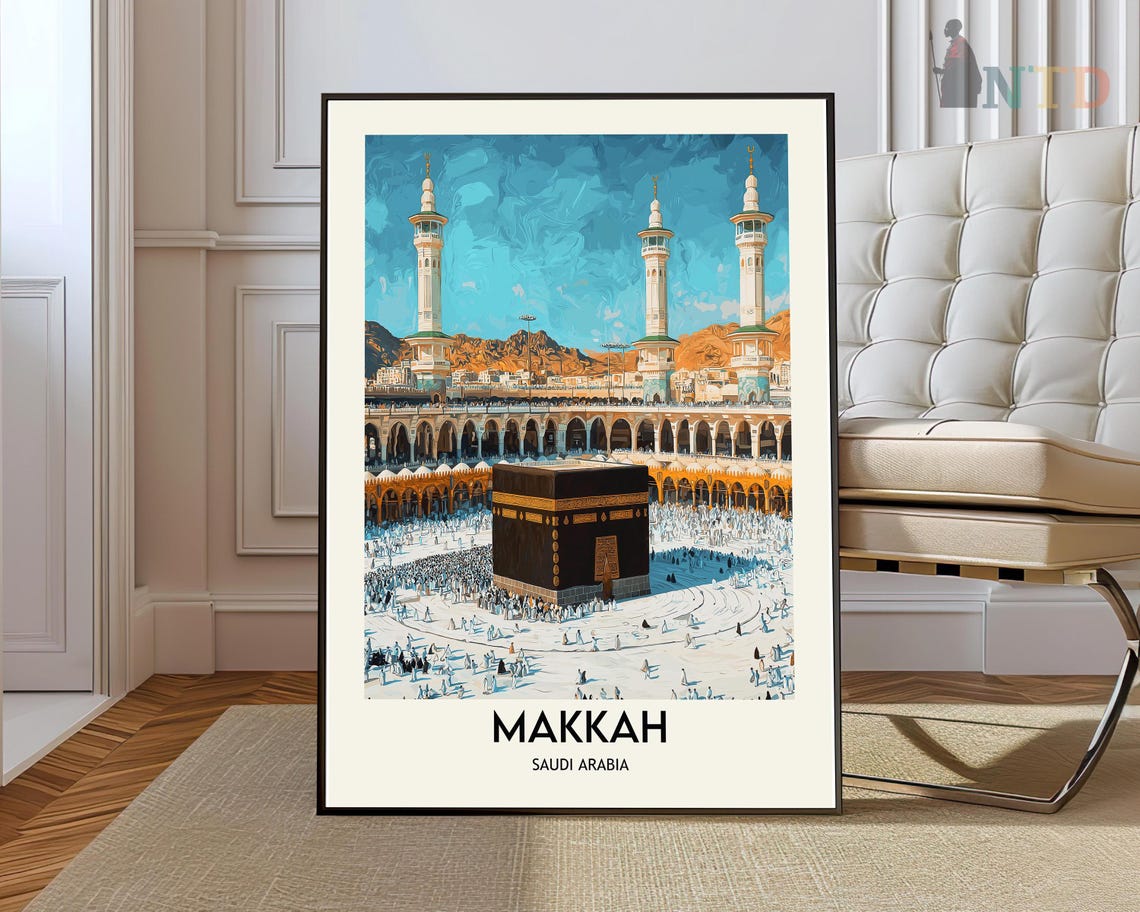 Makkah Saudi Arabia Sacred Kaaba Pilgrims Illustrated Travel Poster