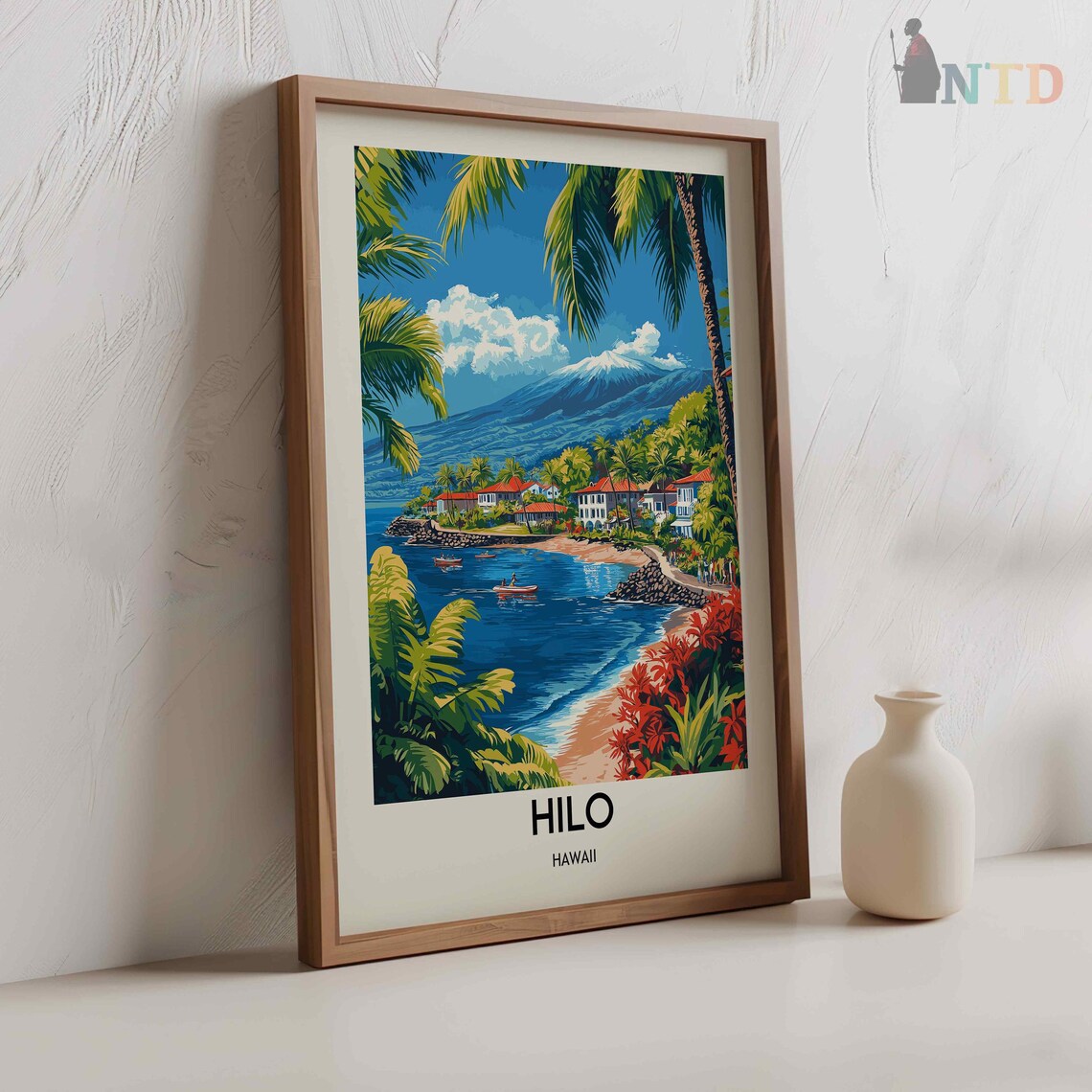 Hilo Hawaii Tropical Bay Mauna Kea Snow Peak Harbor Town Poster - Image 2