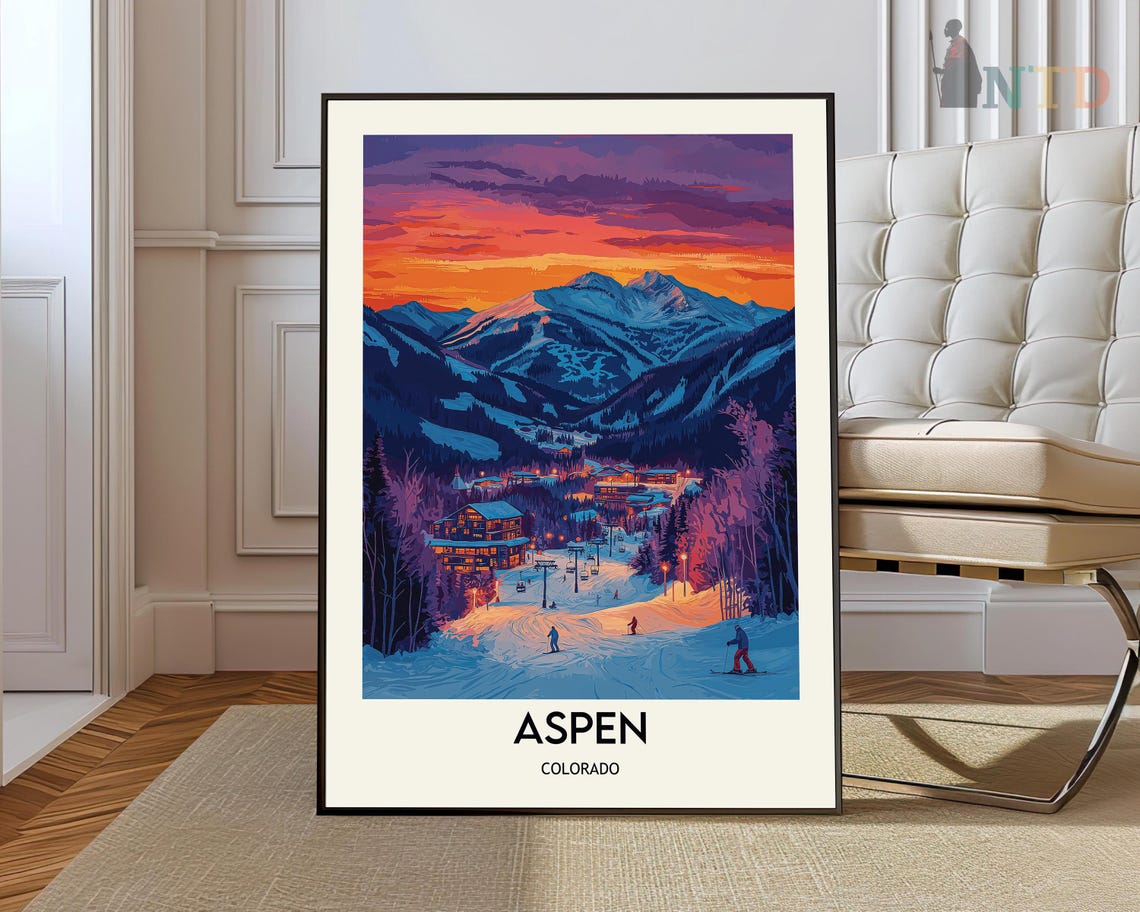 Aspen Colorado Ski Resort Village Sunset Mountain Landscape Poster