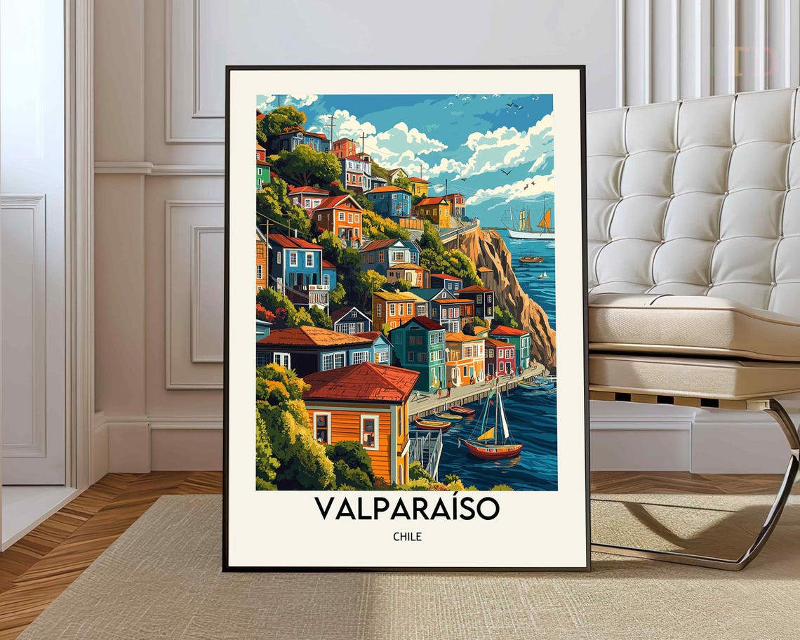 Valparaiso Chile Colorful Hillside Harbor Houses Travel Poster
