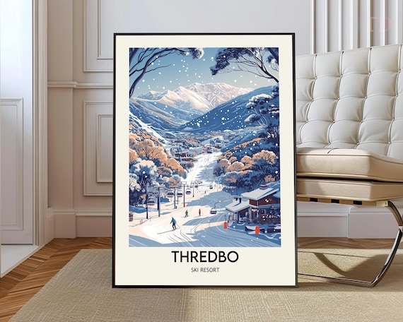Thredbo Ski Resort Australia Snowy Mountain Slopes Vintage Poster