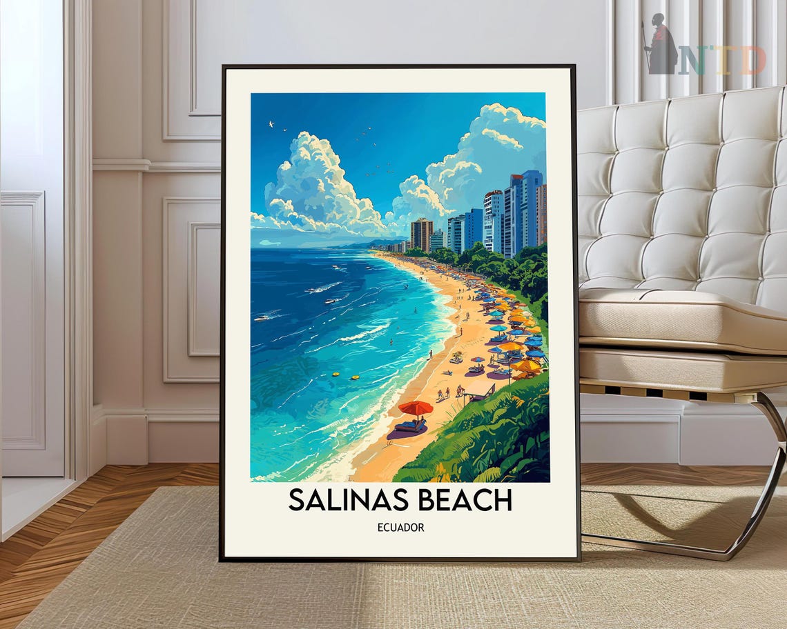 Salinas Beach Ecuador Tropical Shore High-Rise Coast Travel Poster
