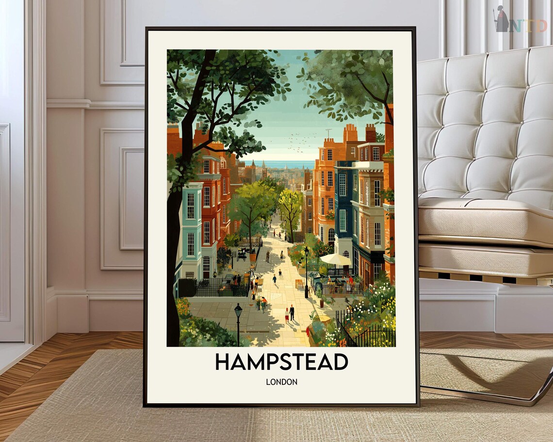 Hampstead London Charming Village Street Vintage Travel Poster