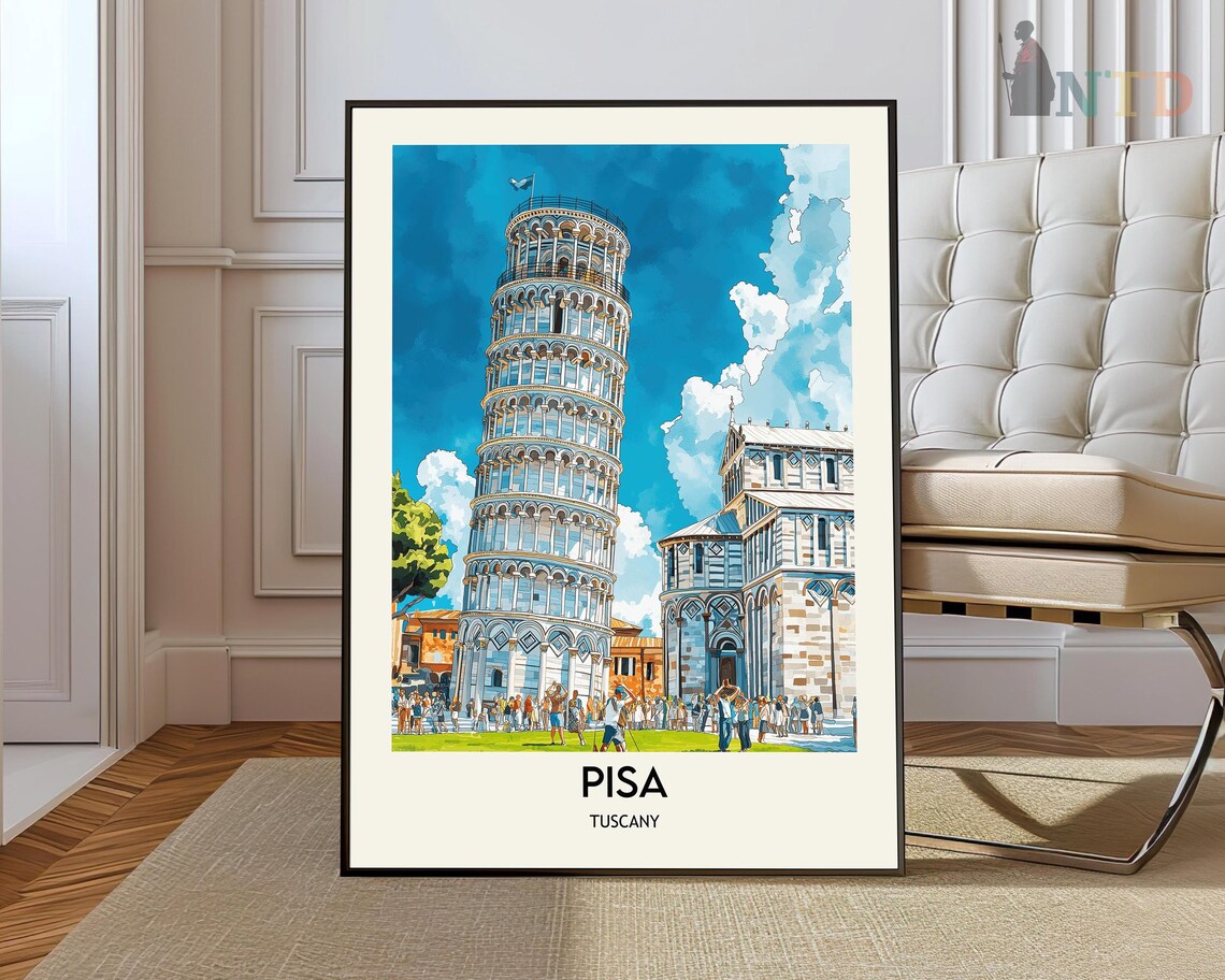 Pisa Tuscany Leaning Tower Italy Square Landmark Travel Poster