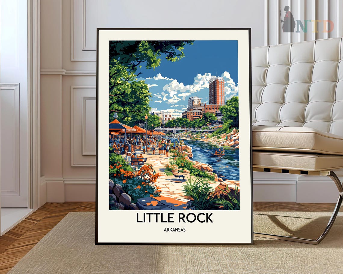 Little Rock Arkansas Riverfront Cityscape Illustration Poster