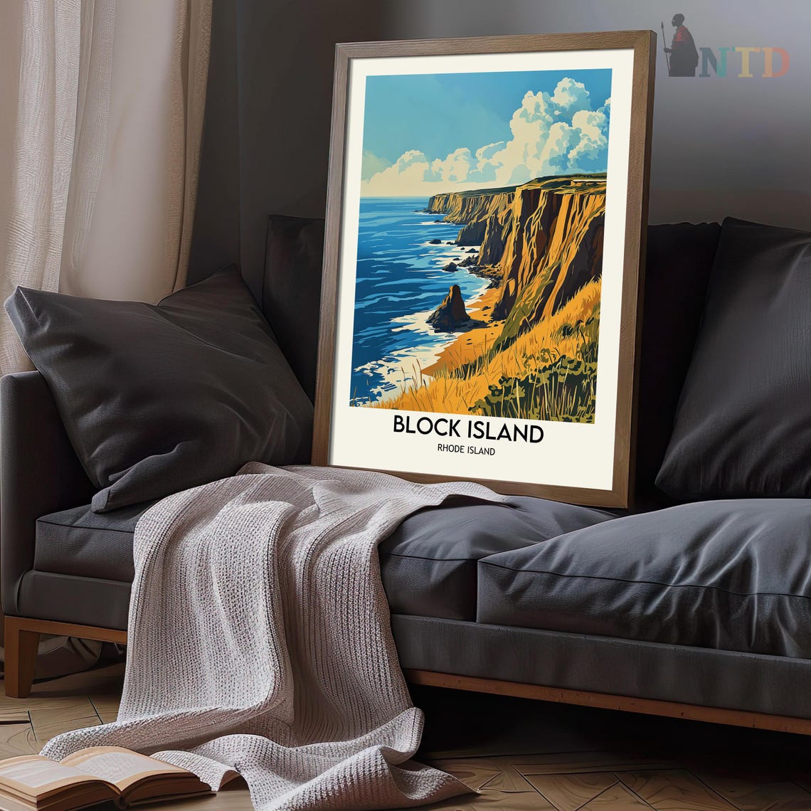 Block Island Rhode Island Sea Cliffs Golden Grass Travel Poster - Image 3