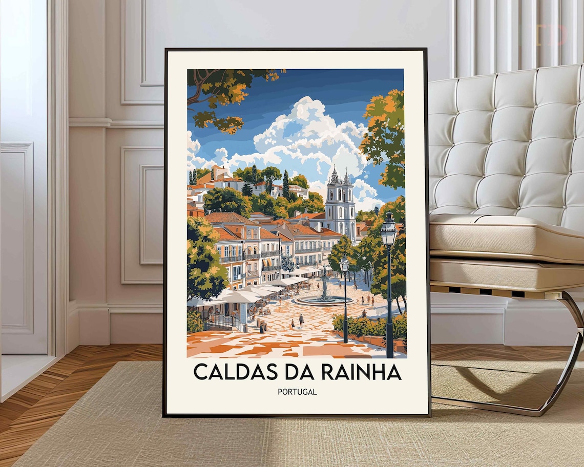 Caldas da Rainha Portugal Old Town Square Vintage Travel Poster