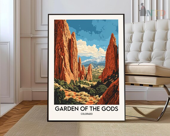 Garden of the Gods Colorado Red Rock Spires Vintage Travel Poster