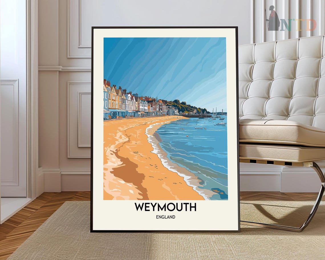 Weymouth England Golden Beach Beachfront Retro Travel Poster