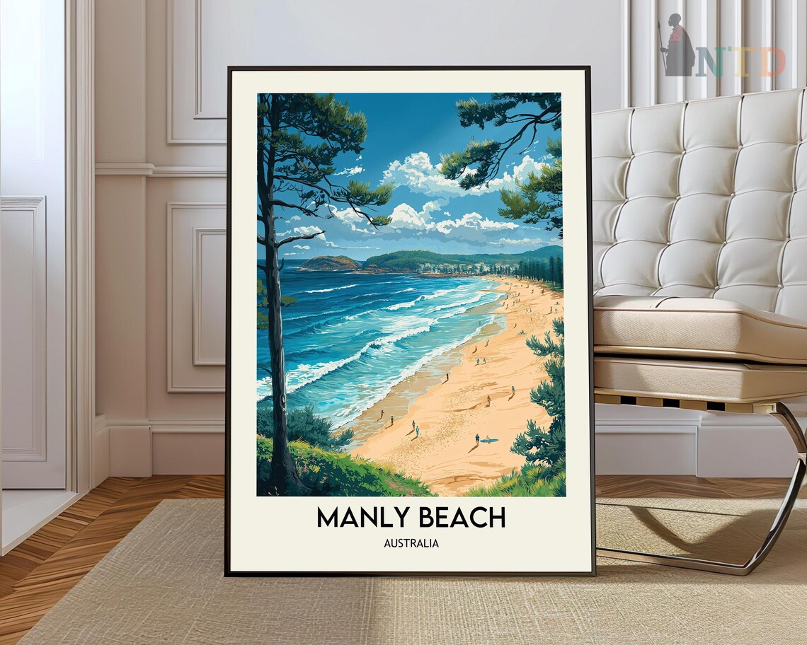 Manly Beach Sunny Daytime View of Golden Sand and Rolling Surf Poster