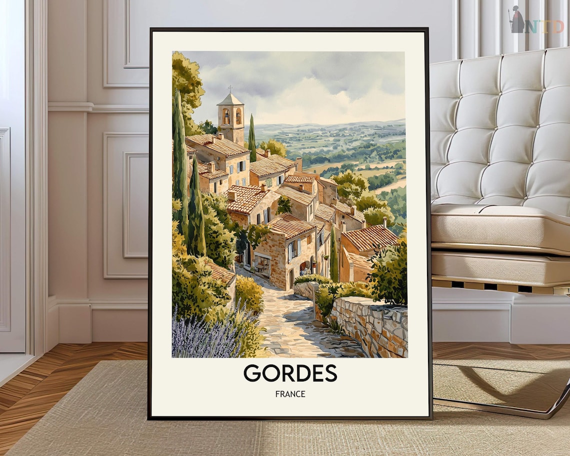 Gordes Travel Poster, City Map Wall Art Print