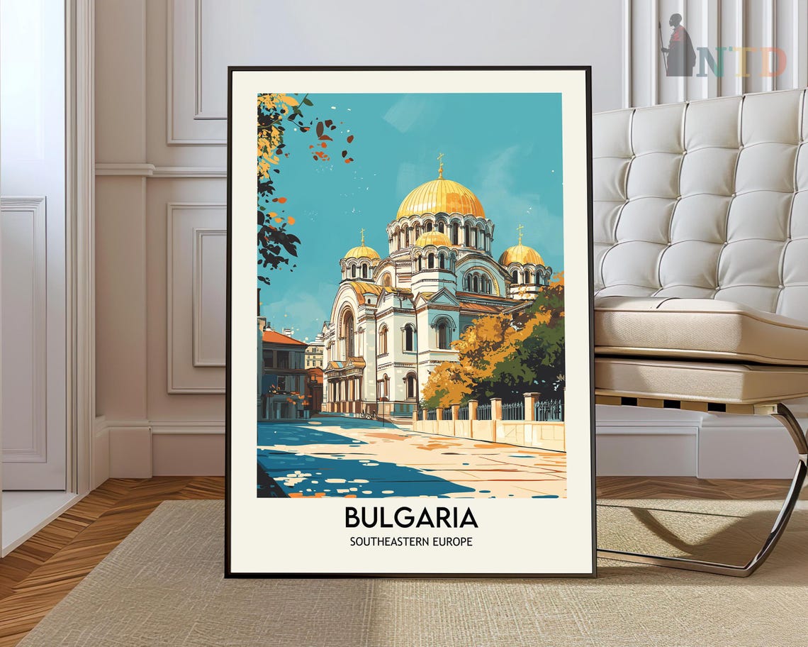 Bulgaria Golden Domed Cathedral Sofia Sunlit Autumn Travel Poster