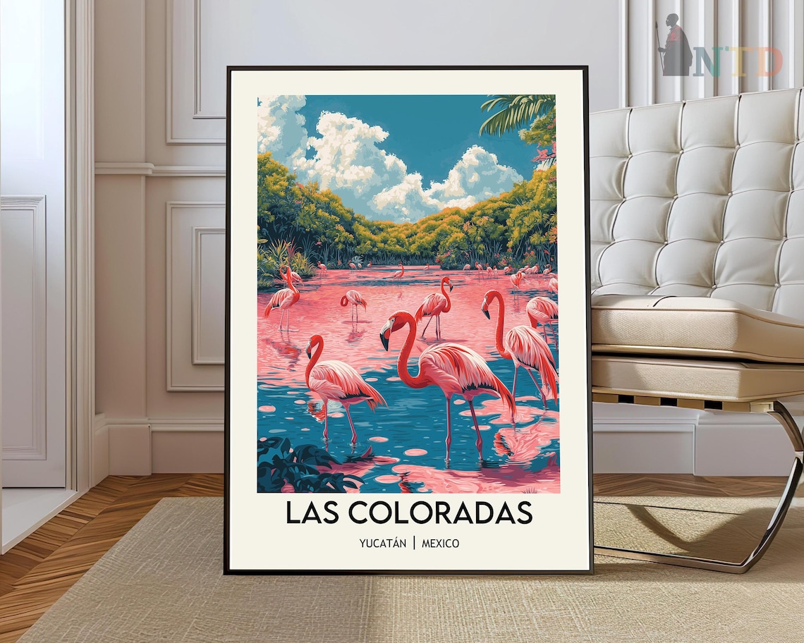Las Coloradas Yucatan Mexico Flamingos Pink Lagoon Travel Poster