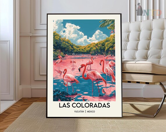 Las Coloradas Yucatan Mexico Flamingos Pink Lagoon Travel Poster