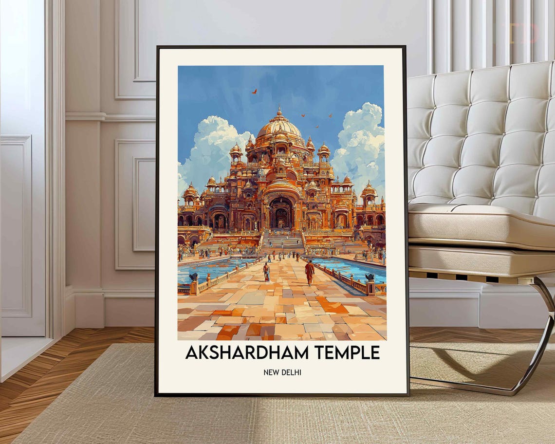 Akshardham Temple New Delhi India Sunset Travel Landmark Poster