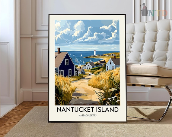 Nantucket Island Massachusetts Coastal Lighthouse Vintage Travel Poster
