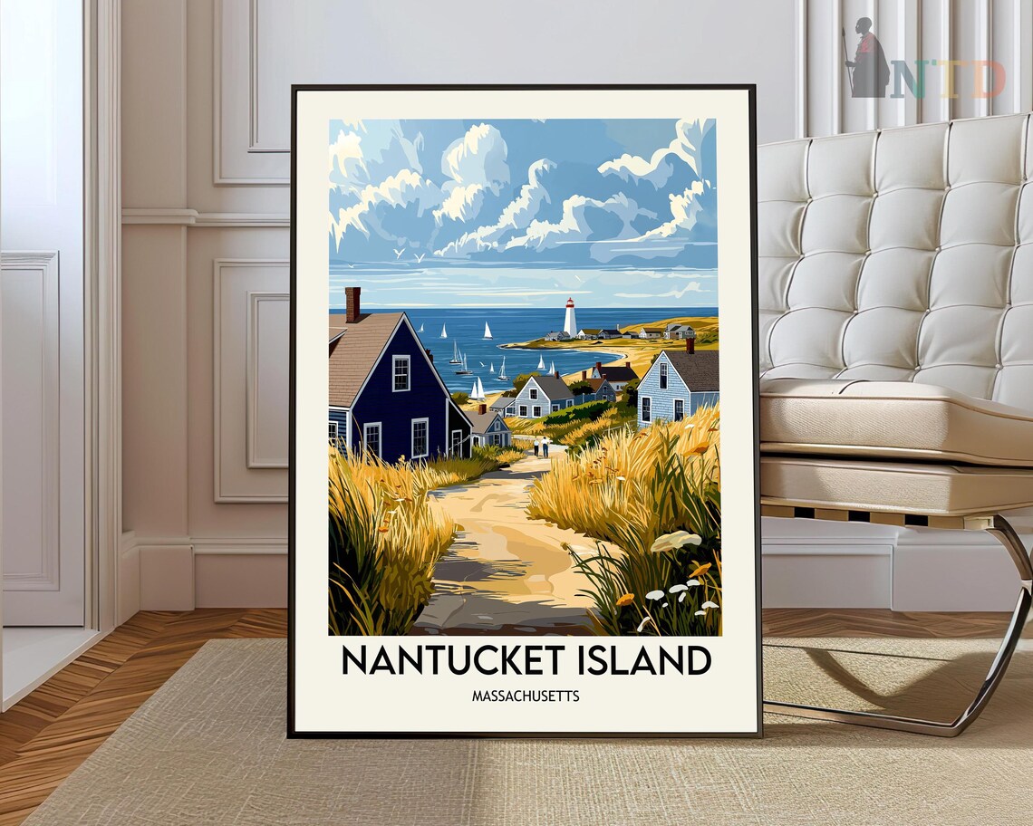 Nantucket Island Massachusetts Coastal Lighthouse Vintage Travel Poster