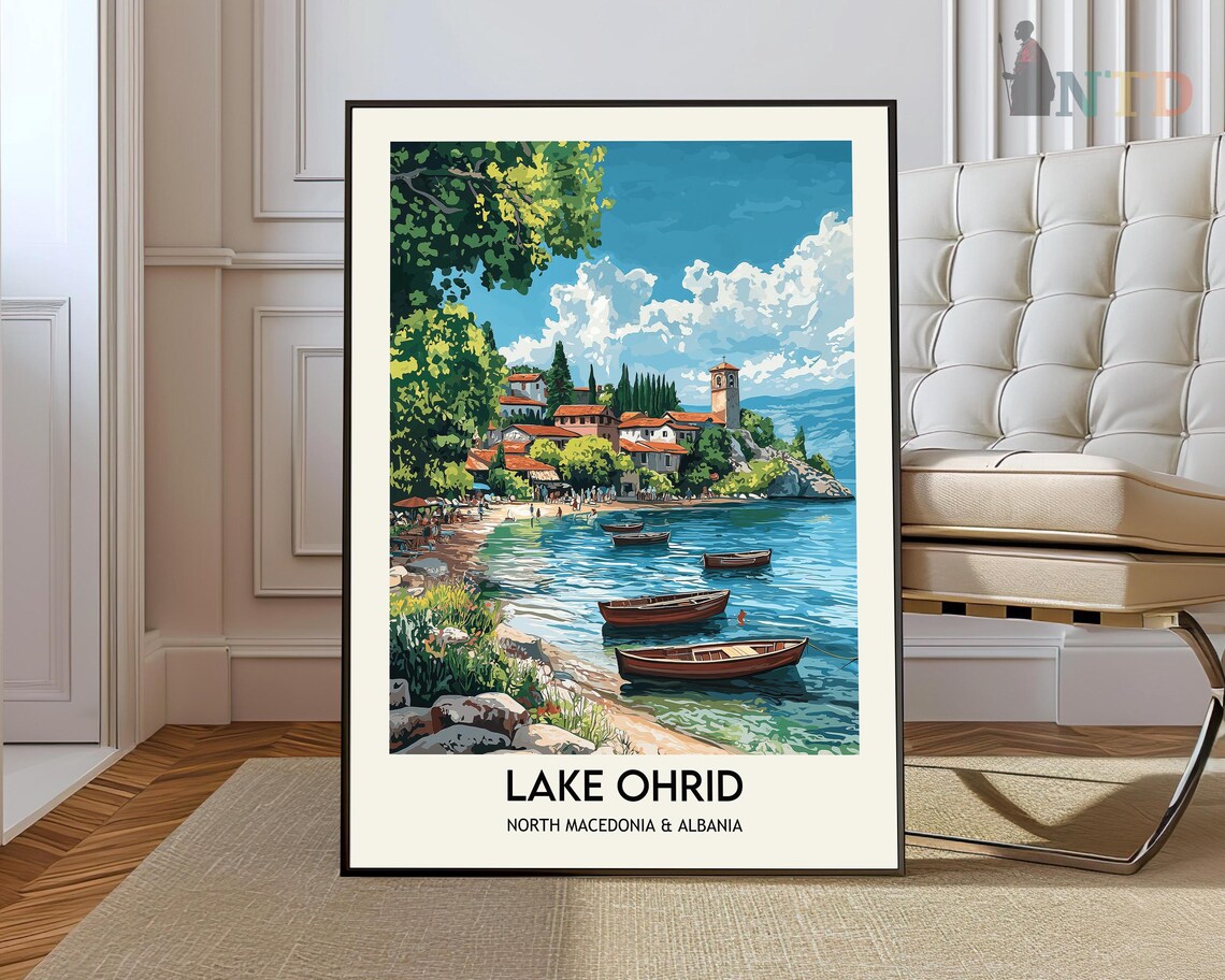 Lake Ohrid North Macedonia Lakeside Village Boats View Poster