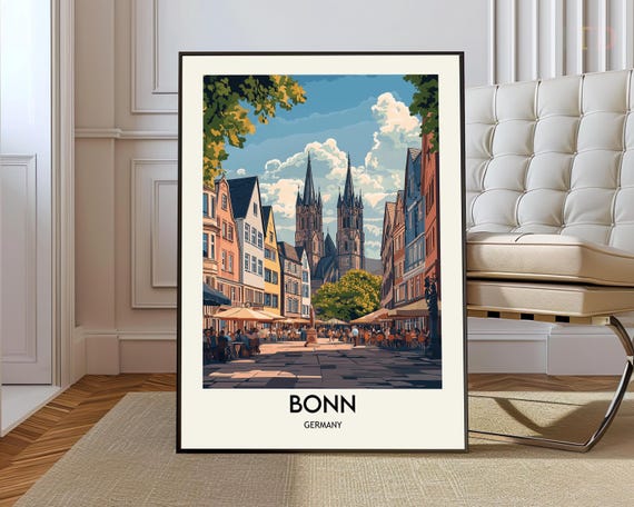 Bonn Travel Poster, Rhine River City Map