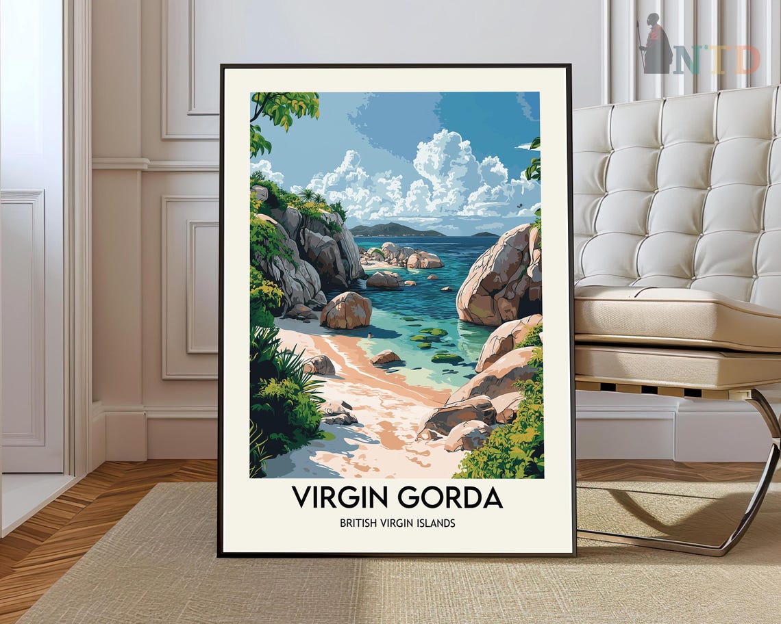 Virgin Gorda British Virgin Islands Rocky Beach Cove Travel Poster
